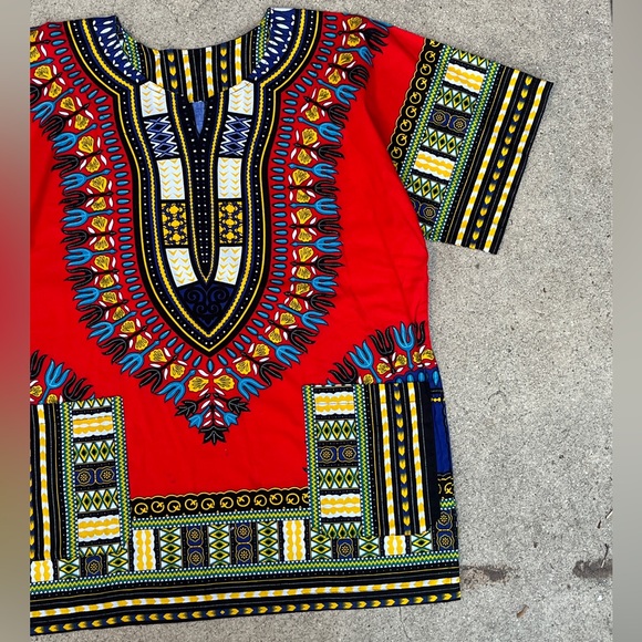 Handmade Mens Dashiki Shirt African Hippie Vintage Red Tribal Blouse Sz M - Picture 7 of 16